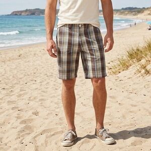 Levi's Men Shorts W36 Brown Blue Chino Plaid Casual Pockets 10" Inseam Cotton